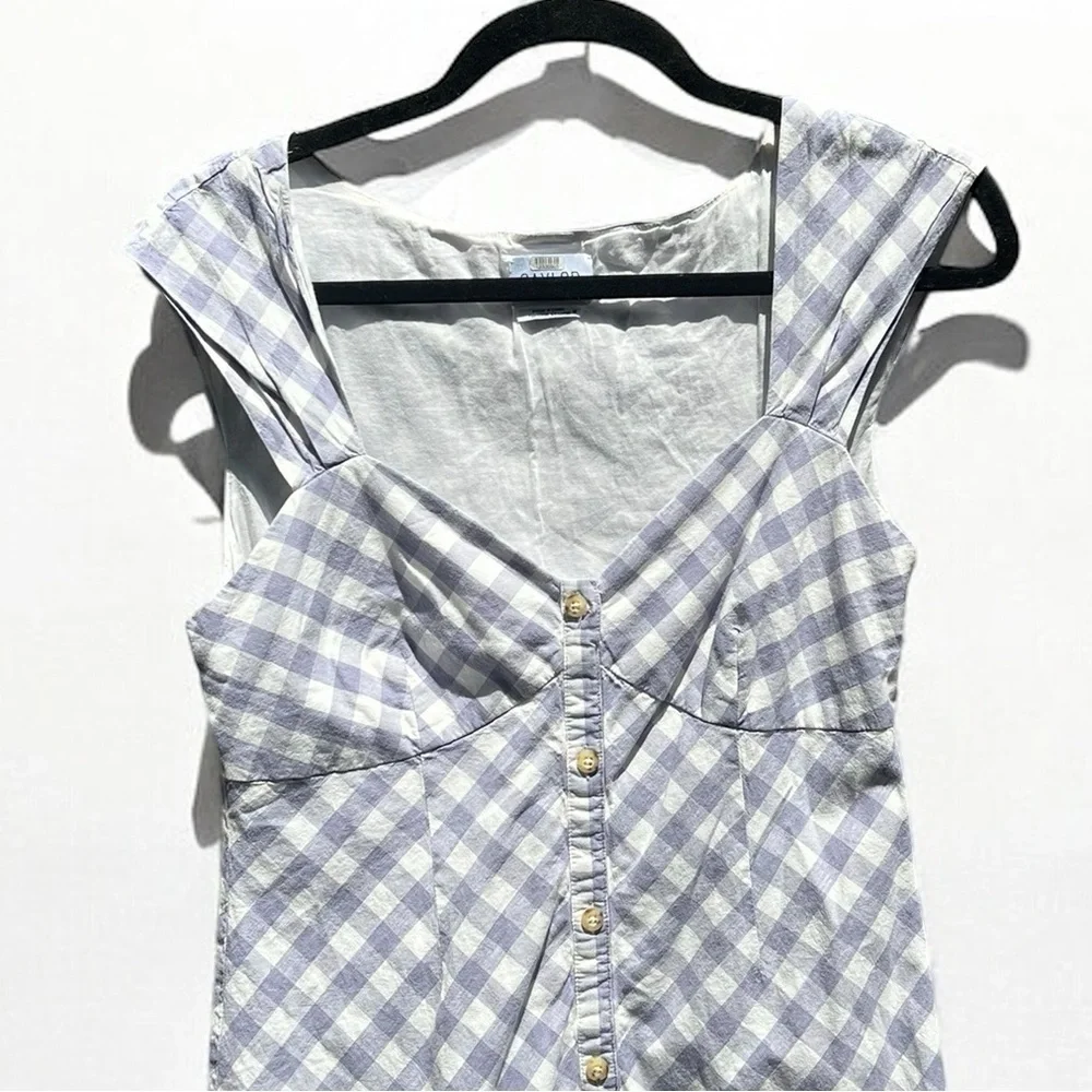 🌻SAYLOR Hadleigh Purple White Gingham Check Short Sleeve Mini  Dress Size M - Picture 6 of 11